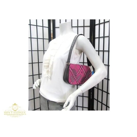 Lulu Guinness Fuchsia Tweed Applique Oak Leaves Maggy Brown Shoulder Bag - Picture 11 of 11